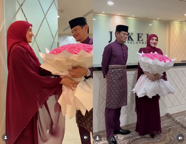 Hadiah bunga kerana ke bazar – Aksi Que Haidar buat Fazura tersipu