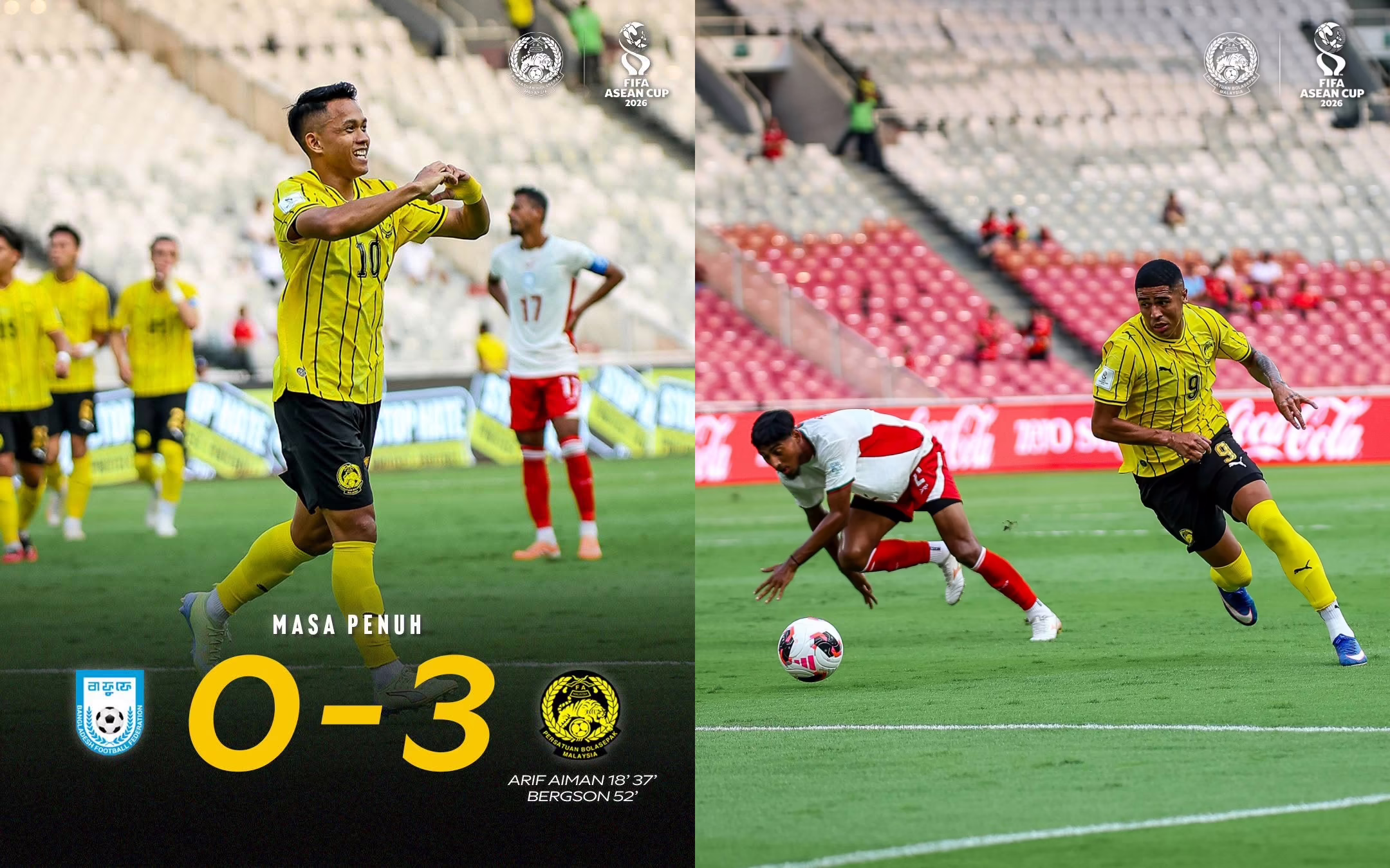 FIFA ASEAN Cup: Harimau Malaya bermula garang, baham Bangladesh 3-0